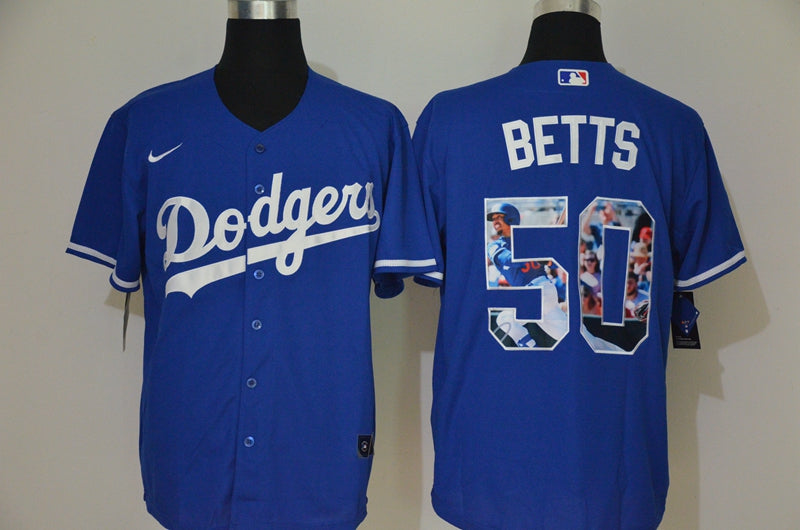 Mens Los Angeles Dodgers 50 Mookie Betts Blue Unforgettable Moment Stitched Fashion Mlb Cool Base Nike Jersey