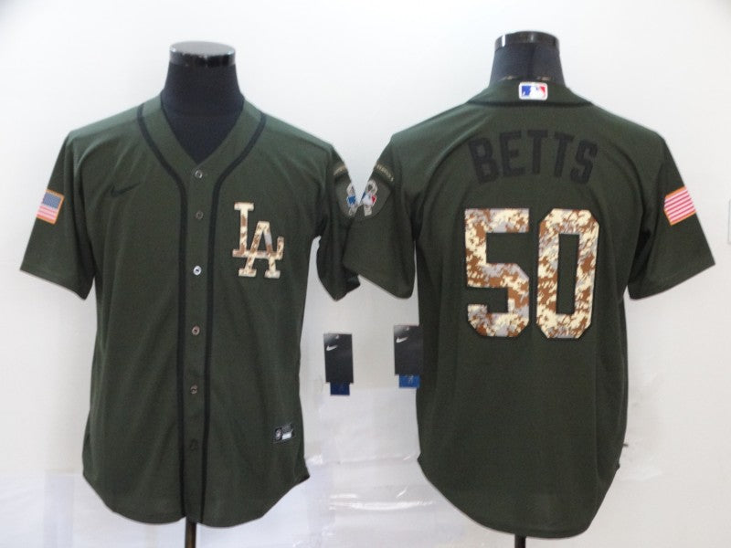 Mens Los Angeles Dodgers 50 Mookie Betts Green Salute To Service Stitched Mlb Cool Base Nike Jersey