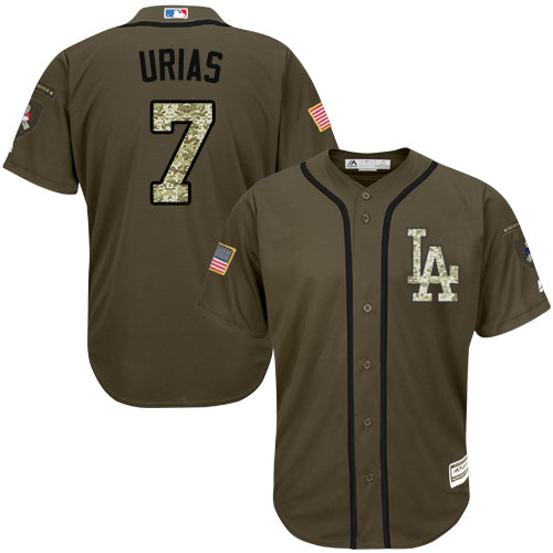 Mens Los Angeles Dodgers 7 Julio Urias Green Salute To Service Stitched Baseball Jersey