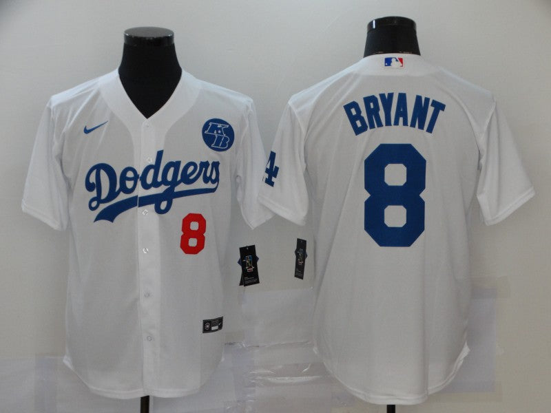 Mens Los Angeles Dodgers 8 Kobe Bryant White Kb Patch Stitched Mlb Cool Base Nike Jersey