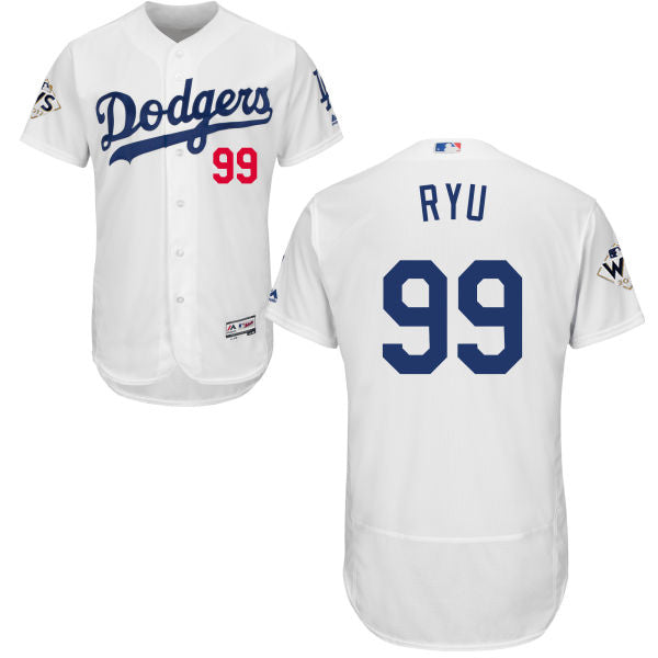 Mens Los Angeles Dodgers 99 Hyun jin Ryu White Flexbase Authentic Collection 2017 World Series Bound Stitched Mlb Jersey