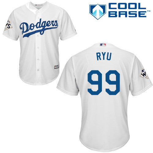 Mens Los Angeles Dodgers 99 Hyun jin Ryu White New Cool Base 2017 World Series Bound Stitched Mlb Jersey
