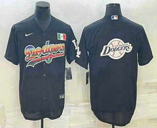 Mens Los Angeles Dodgers Big Logo Black Stitched Mlb Cool Base Nike Fashion Jersey7