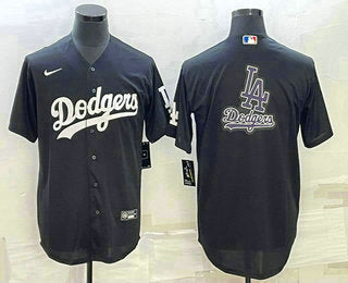 Mens Los Angeles Dodgers Black Team Big Logo Cool Base Stitched Baseball Jersey2