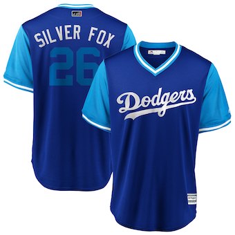 Mens Los Angeles Dodgers Chase Utley Silver Fox Majestic Royal 2018 Players Weekend Cool Base Jersey