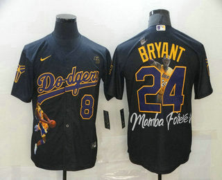 Mens Los Angeles Dodgers Front 8 Back 24 Kobe Bryant Black With Kb Patch Cool Base Stitched Mlb Fashion Jersey
