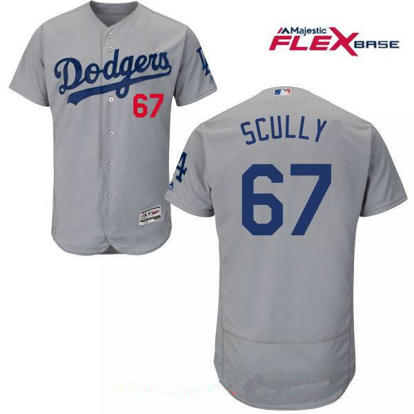 Mens Los Angeles Dodgers Sportscaster 67 Vin Scully Retired Gray Alternate Stitched Mlb Majestic Flex Base Jersey