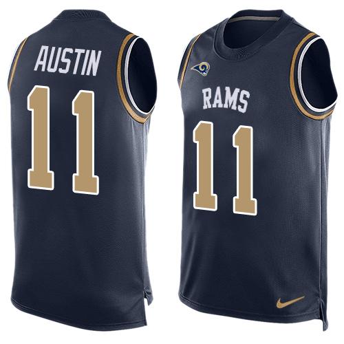 Mens Los Angeles Rams 11 Tavon Austin Navy Blue Hot Pressing Player Name Number Nike Nfl Tank Top Jersey