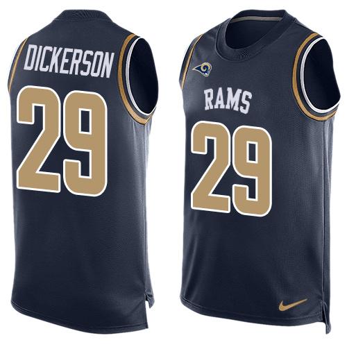 Mens Los Angeles Rams 29 Eric Dickerson Navy Blue Hot Pressing Player Name Number Nike Nfl Tank Top Jersey