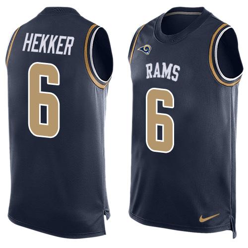 Mens Los Angeles Rams 6 Johnny Hekker Navy Blue Hot Pressing Player Name Number Nike Nfl Tank Top Jersey