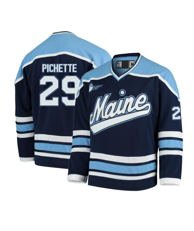 Men's Maine Black Bears #29 Thomas Pichette Navy Hockey Jersey