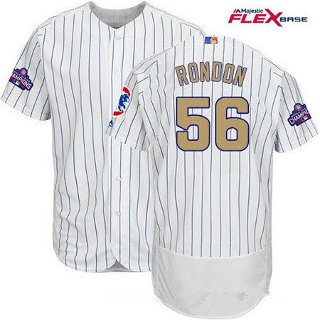 Mens Majestic Chicago Cubs 56 Hector Rondon White World Series Champions Gold Stitched Mlb Majestic 2017 Flex Base Jersey
