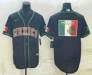 Mens Mexico Baseball 2023 Black World Big Logo Classic Stitched Jerseys
