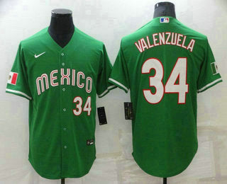 Mens Mexico Baseball 34 Fernando Valenzuela Number Green 2023 World Baseball Classic Stitched Jersey
