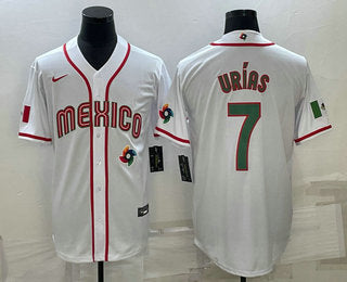 Mens Mexico Baseball 7 Julio Urias 2023 White Blue World Baseball Classic Stitched Jersey