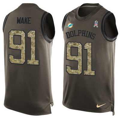 Mens Miami Dolphins 91 Cameron Wake Green Salute To Service Hot Pressing Player Name Number Nike Nfl Tank Top Jersey