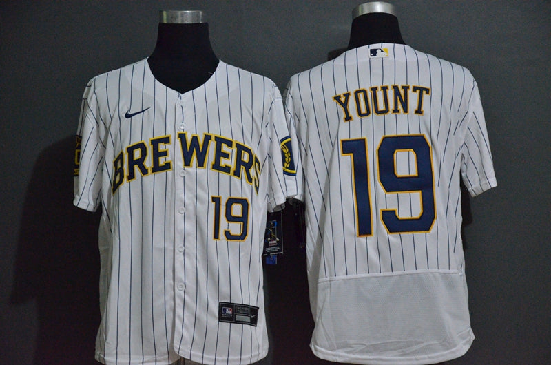 Mens Milwaukee Brewers 19 Robin Yount White Stitched Mlb Flex Base Nike Jersey