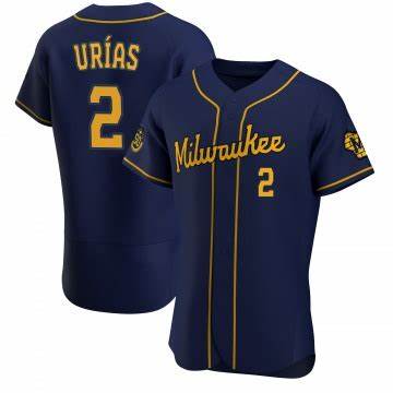 Mens Milwaukee Brewers 2 Luis Urias Navy Blue Stitched Mlb Cool Base Nike Jersey