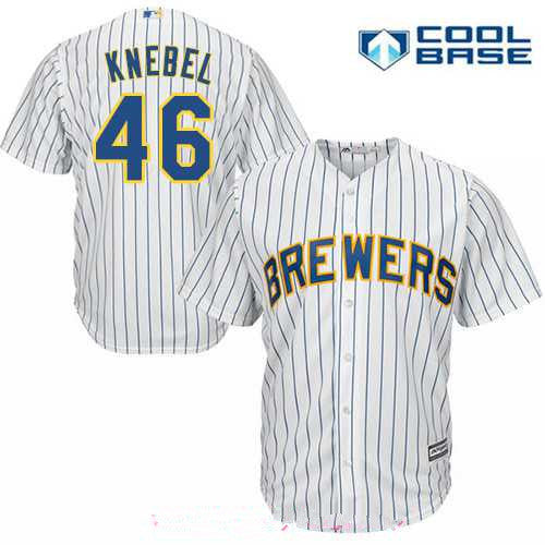 Mens Milwaukee Brewers 46 Corey Knebel White Pinstripe Stitched Mlb Majestic Cool Base Jersey
