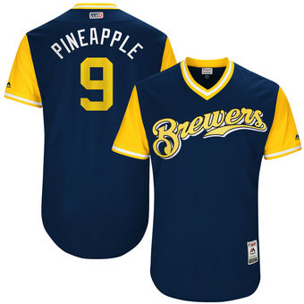 Mens Milwaukee Brewers Manny Pina Pineapple Majestic Navy 2017 Players Weekend Authentic Jersey