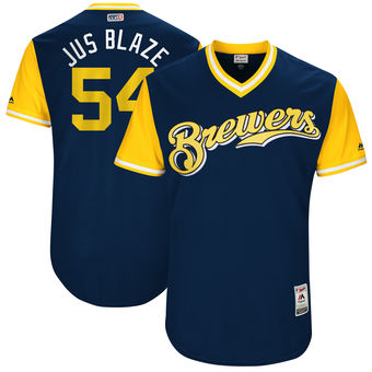 Mens Milwaukee Brewers Michael Blazek Jus Blaze Majestic Navy 2017 Players Weekend Authentic Jersey