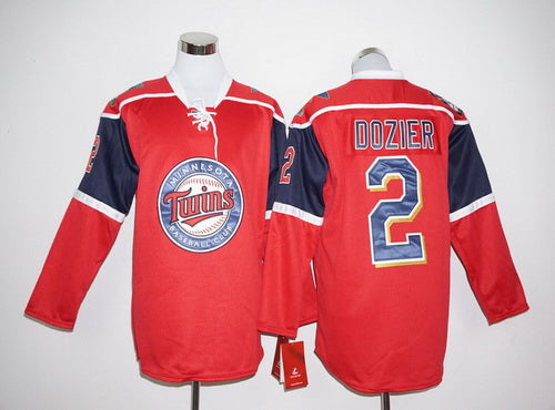 Mens Minnesota Twins 2 Brian Dozier Red Long Sleeve Baseball Jersey