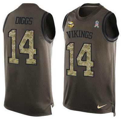 Mens Minnesota Vikings 14 Stefon Diggs Green Salute To Service Hot Pressing Player Name Number Nike Nfl Tank Top Jersey