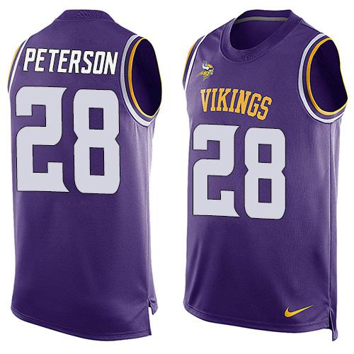Mens Minnesota Vikings 28 Adrian Peterson Purple Hot Pressing Player Name Number Nike Nfl Tank Top Jersey