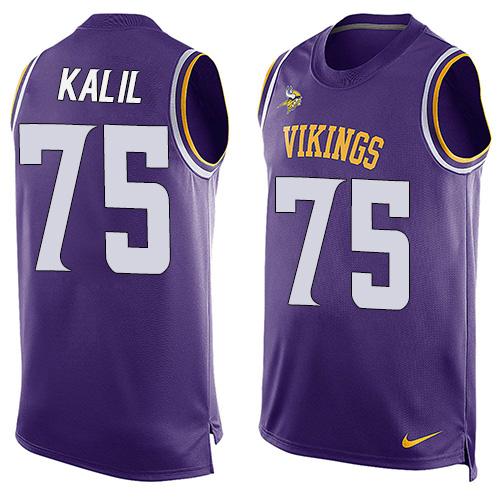 Mens Minnesota Vikings 75 Matt Kalil Purple Hot Pressing Player Name Number Nike Nfl Tank Top Jersey