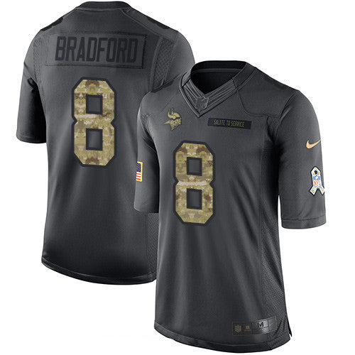 Mens Minnesota Vikings 8 Sam Bradford Black Anthracite 2016 Salute To Service Stitched Nfl Nike Limited Jersey