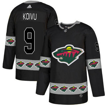 Mens Minnesota Wild 9 Mikko Koivu Black Team Logos Fashion Adidas Jersey