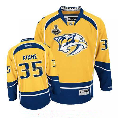 Mens Nashville Predators 35 Pekka Rinne Yellow 2017 Stanley Cup Finals Patch Stitched Nhl Reebok Hockey Jersey