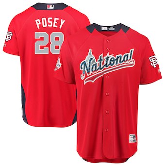 Mens National League 28 Buster Posey Majestic Red 2018 Mlb All star Game Home Run Derby Player Jersey
