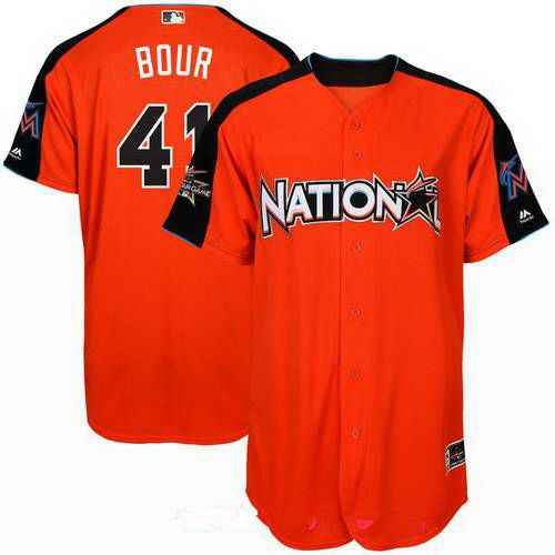 Mens National League Miami Marlins 41 Justin Bour Majestic Orange 2017 Mlb All star Game Home Run Derby Player Jersey