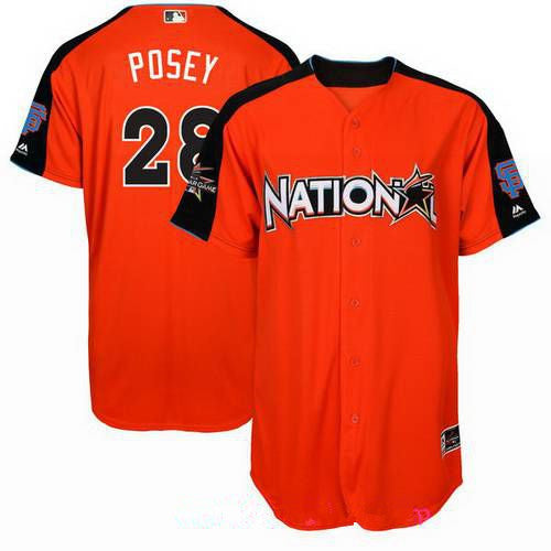 Mens National League San Francisco Giants 28 Buster Posey Majestic Orange 2017 Mlb All star Game Authentic Home Run Derby Jersey