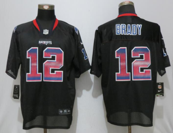 Mens New England Patriots 12 Tom Brady Black Strobe Stitched Nfl Nike Fashion Jersey