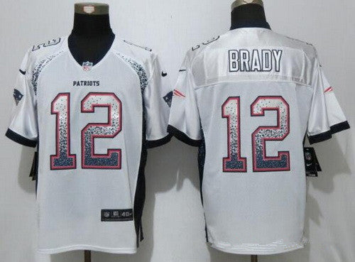 Mens New England Patriots 12 Tom Brady White Drift Stitched Nfl Nike Fashion Jersey