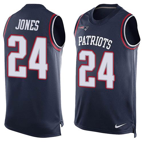 Mens New England Patriots 24 Cyrus Jones Navy Blue Hot Pressing Player Name Number Nike Nfl Tank Top Jersey