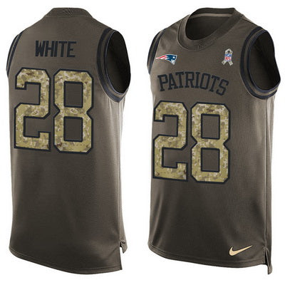 Mens New England Patriots 28 James White Green Salute To Service Hot Pressing Player Name Number Nike Nfl Tank Top Jersey