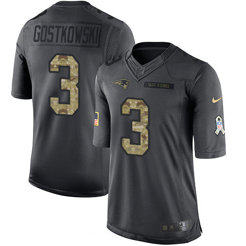 Mens New England Patriots 3 Stephen Gostkowski Black Anthracite 2016 Salute To Service Stitched Nfl Nike Limited Jersey