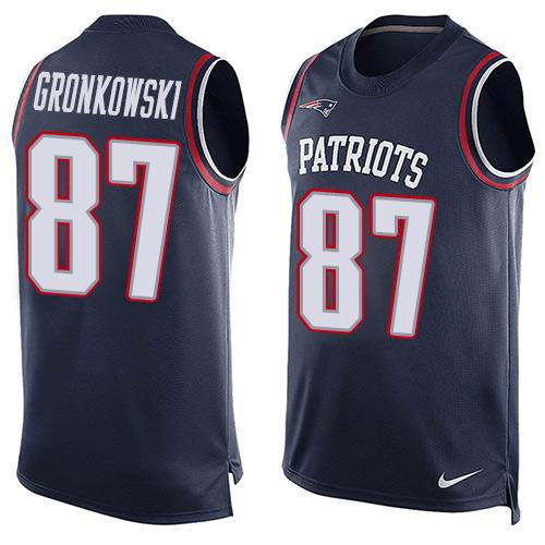 Mens New England Patriots 87 Rob Gronkowski Navy Blue Hot Pressing Player Name Number Nike Nfl Tank Top Jersey