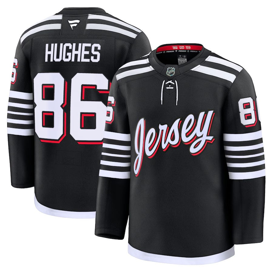 Men's New Jersey Devils #86 Jack Hughes Alternate Premium Jersey Black