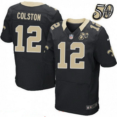 Mens New Orleans Saints 12 Marques Colston Black 50th Season Patch Stitched Nfl Nike Elite Jersey