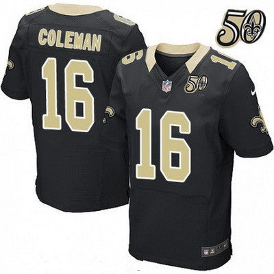 Mens New Orleans Saints 16 Brandon Coleman Black 50th Season Patch Stitched Nfl Nike Elite Jersey