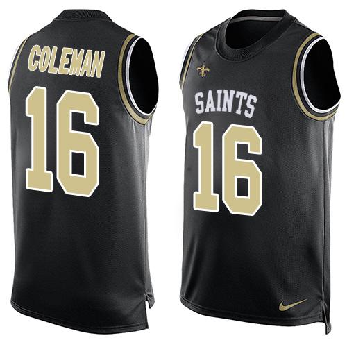 Mens New Orleans Saints 16 Brandon Coleman Black Hot Pressing Player Name Number Nike Nfl Tank Top Jersey