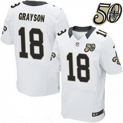 Mens New Orleans Saints 18 Garrett Grayson White 50th Season Patch Stitched Nfl Nike Elite Jersey