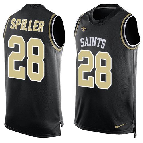 Mens New Orleans Saints 28 Cj Spiller Black Hot Pressing Player Name Number Nike Nfl Tank Top Jersey