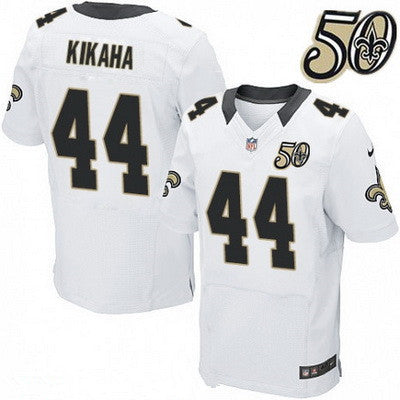 Mens New Orleans Saints 44 Hauoli Kikaha White 50th Season Patch Stitched Nfl Nike Elite Jersey