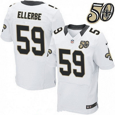 Mens New Orleans Saints 59 Dannell Ellerbe White 50th Season Patch Stitched Nfl Nike Elite Jersey