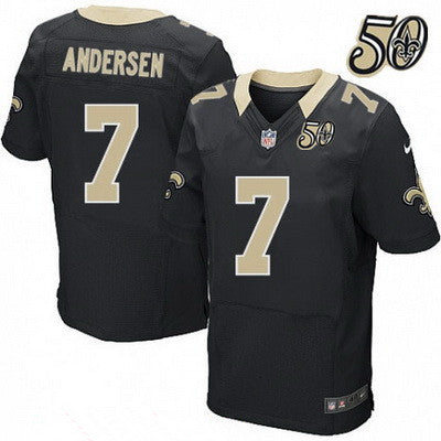 Mens New Orleans Saints 7 Morten Andersen Black 50th Season Patch Stitched Nfl Nike Elite Jersey